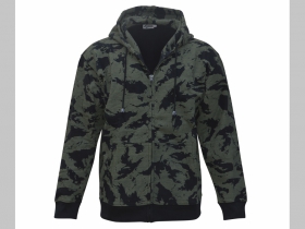 Hrubá mikina na zips s kapucou Ruský maskáč TAIGA CAMO  stiehnuteľnou šnúrkou klokankovými vreckami vpredu farba zelenočierna